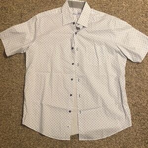 Tasso Elba White and Black Polka Dot Short Sleeve Shirt